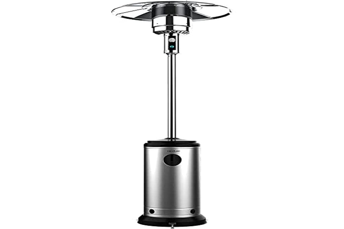 Cecotec Calefactor de Exterior a gas Ready Warm serie 8800 Outdoor Microclimate. 14000 W, Gas Butano o Propano, Forma de Seta, Termostato, Acero, Ruedas, Cobertura 15 m2
