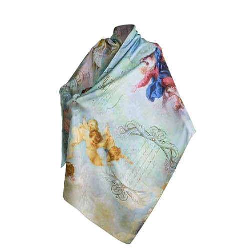 HONGSAM Iqipa Renaissance Art Scarf,boho Chic Pareo,mandala Pareo For Women Faux Hualuo Silk Pareo With Hand-Painted Genesis Mural, Gallery Worthy Wall Tapestry Church Inspired Shawl 25.6