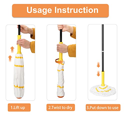 Image of Self-Wringing Twist Mops with 1 Extra Refill, Microfiber Mops for Floor Cleaning with 57 inch Long Handle, Easy Wringing Floor Mop for Hardwood Commercial Household Clean (1 Handle & 2 Mop Heads)