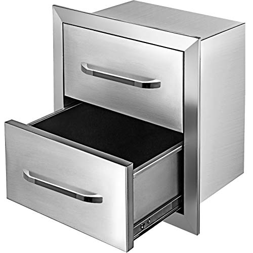 Mophorn Outdoor Kitchen Drawers 17.7Â‘Â’W x 20.5Â‘Â’H x 12.5Â‘Â’D, Flush Mount Double BBQ Drawers Stainless Steel with Handle, BBQ Island Drawers for Outdoor Kitchens or Grill Station