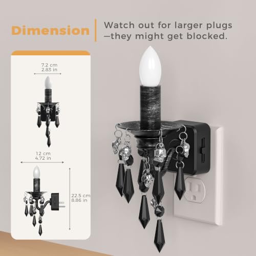 Image of Briignite Halloween Chandelier Night Light Plug in, Dusk to Dawn, Gothic | Dimmable Brightness Night Lights Plug into Wall, Amber Warm Glow, Skull Candlestick, Bathroom Bedroom Hallway Halloween Decor