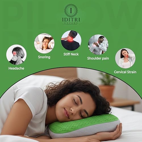 Image of Ergonomic Curved Cooling Gel Pillow, Microfiber Filled with Hexagonal TPE Grid Layer, Neck & Shoulder Support, Air Flow Design, Zippered Washable Cover, 24x13x5 inch, Green
