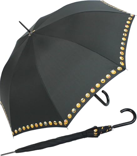 Parapluie grand et stable automatique avec motif émoticône Smile noir et résistant