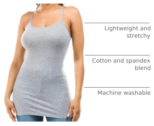 Image of Women's Long Cotton Camisole Spaghetti Strap Tank Top