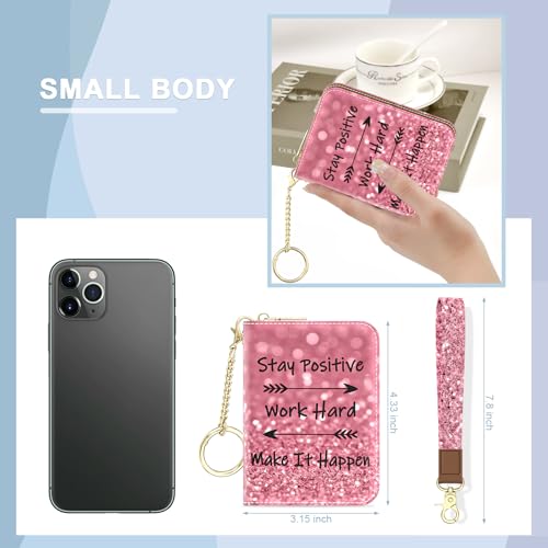 Image of Aiawoxc Credit Card Holder, Small RFID Wallet Slim Leather Card Organizer Case with Zipper and Wristlet Strap, Work Hard