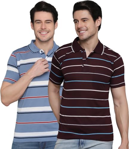 Image of INKKR Striped Men's Polo Neck T-Shirt Combo