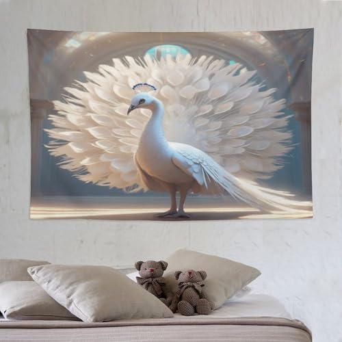Tapisserie tenture murale paon PAZZK drap decoration maison salon chambre tissu 150x230