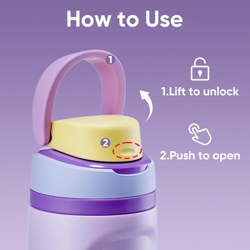Image of Fijinhom 16 oz Insulated Water Bottle,Stainless Steel Sports Water Bottle with Straw, Double Wall Vacuum Leak Proof, Cold for 24 Hours, BPA Free for Travel, Sport, Outdoor, Purple