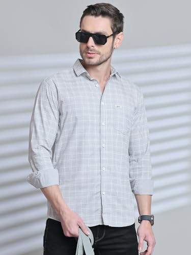 Image of Majestic Man Comfort Slim Fit Spread Collar Small Checked Cotton Casual Shirt