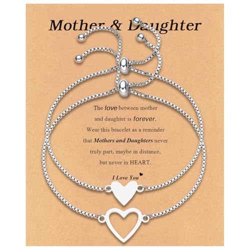 Image of Mother Daughter Bracelets Set for 2 Matching Heart Bracelets for Mother and Daughter to My Mom Bracelet Birthday Mothers Day Gifts for Mom Daughters