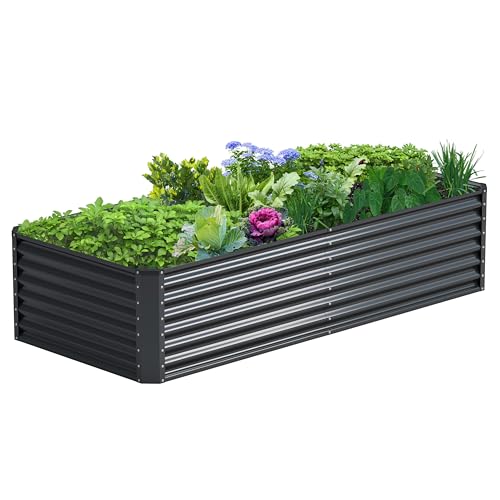 Ayen Guard 8x2x2FT Galvanized Raised Garden Bed Galvanized Planter Boxes Outdoor Large Metal Raised Garden Beds for Vegetables-Grey
