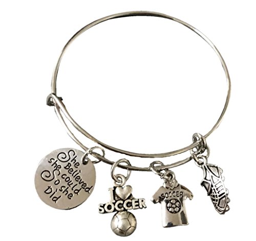 Infinity Collection Soccer Bracelet, Soccer Jewelry, Adjustable Soccer Bracelet- Soccer Charm Bracelet- She Believed She Could- Perfect Soccer Gifts for Soccer Players