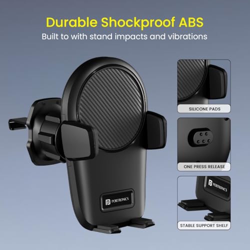 Portronics Clamp Z Car Phone Holder Stand with 360 Degree Rotation, AC Vent Mount, Strong Grip, Single Hand Use, Shockproof Build, Mobile Stand for Car (Black) 7 41FB4vnnQoL