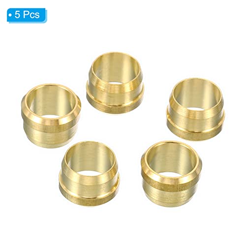 PATIKIL 10mm Tube OD Brass Compression Sleeves Ferrules 5 Pack Brass Compression Fitting Assortment Kit, Gold Tone - Image 3