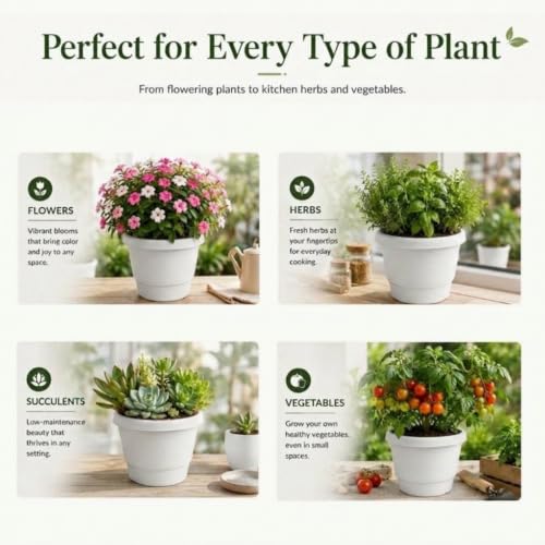 Image of 17 Inch Large Plant Pots for Big Size Plants, White Color, Pack of 3, Flower Pots for Garden, Versatile Pot for Plant for Balcony, Terrace, Indoor Decoration