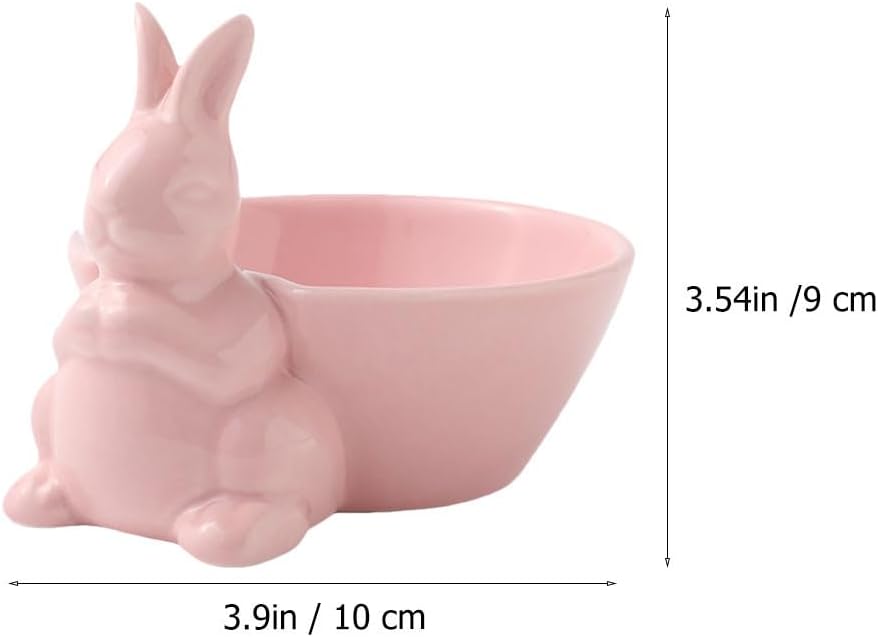 Easter Bunny Bowl, Ceramic Candy Dish, Rabbit Snack Serving, Lovely Bunny Figurine Fruit Salad Dessert Bowls, Easter Party Table Centerpiece, Decorative Porcelain Serving Dish (Random Color,3.93 Inch
