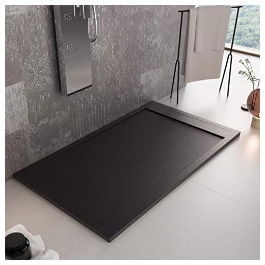 Luminosa ArredoBagno Plato de ducha de resina de 170 x 80 cm – Efecto piedra antideslizante con gel – Modelo Luxury negro – Parrilla de color liso y desagüe incluidos