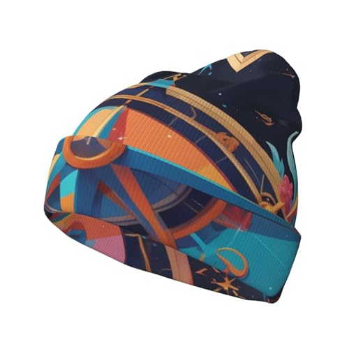 Gorro de punto con estampado de rosa brújula, cálido y cómodo, resistente al viento y transpirable para estaciones frías
