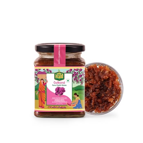 Image of THE LITTLE FARM CO Healthy Dessert Gulkand (250g) - Made With Pure Chaitri Gulab | Rose Petal Jam | Sundried With No Artificial Flavors | Traditional Recipe | Ayurvedic Digestive & Natural Body Coolant
