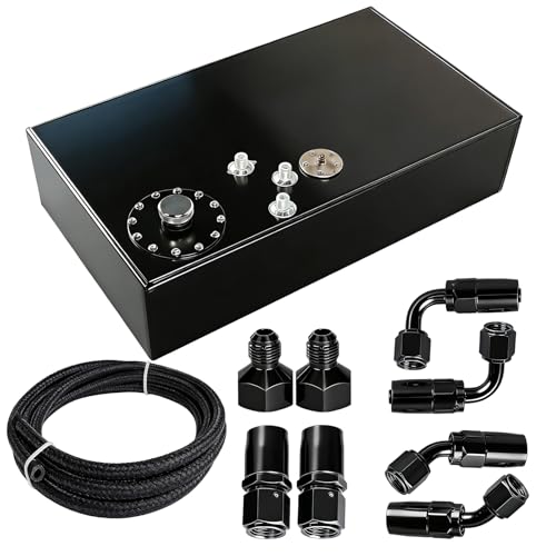 GSTP 17 Gallon Fuel Cell with Cap Level Sender 12FT Oil Feed Line Street Drift Aluminum Black