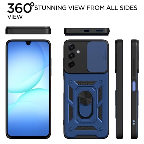 Image of Outlouders Back Cover for Samsung Galaxy M17 5G / A17 5G / F17 5G | D10 Tough Armor 360 Protection Case with Sliding Camera Shield & Ring Holder Stand Bumper Case (Blue)