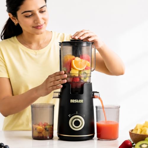 Image of Nester Cold Press Juicer - 35-40 RPM Slow Extraction, Metal-Free TruePress Technology, Maximum Juice Yield, Easy Clean, 2-Module Design for Fruits & Vegetables