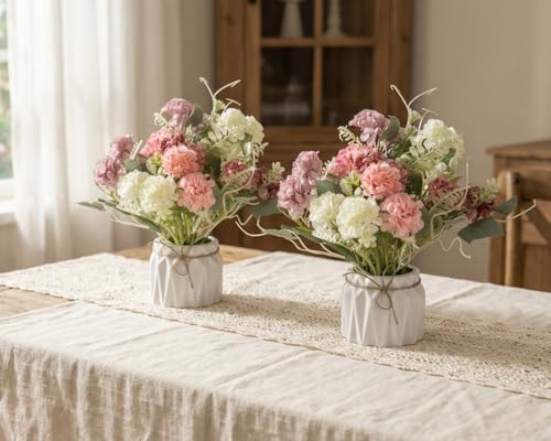 Image of Dekorly Artificial Lavender Plant in White Pot, 18cm - Realistic Faux Flower Arrangement for Home & Office Decor (Set of 1) (2, Small Chrysanthemum)