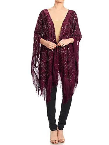 Anna-Kaci Womens Oversized Gatsby Hand Beaded Fringed Sequin Evening Shawl Wrap