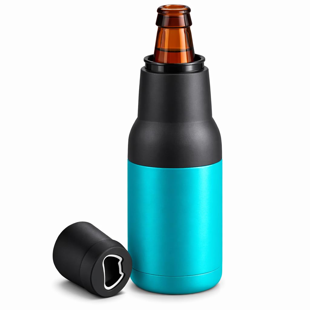 KitchEase Frosty Beer 2 Go Vacuum Insulated Double-Walled Stainless Steel Beer Can and Bottle Cooler with Beer Opener | Eco-Friendly & BPA-Free Drink Cooler – 1 Pc (Turquoise)