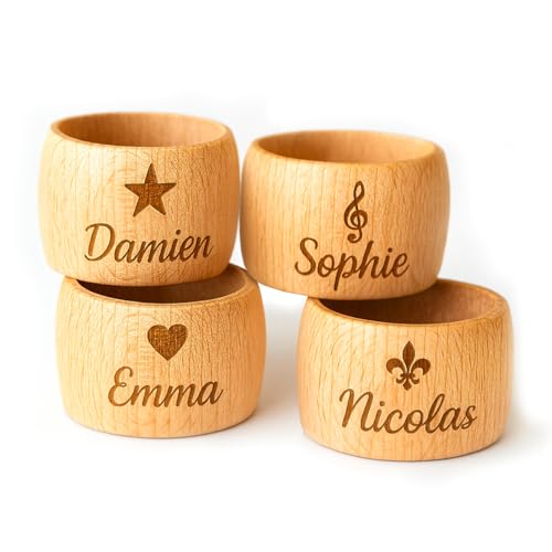 Rond de Serviette de Table personnalisé - Rond de Serviette Bois Gravure prénom & surnom [ Ronds et Porte-Serviettes ]