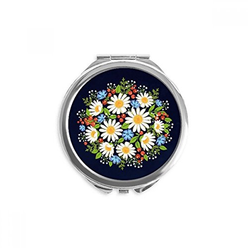 Miroir rond de poche portable maquillage chrysanthème blanc petit miroir main