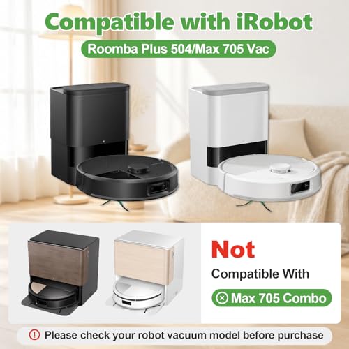 Image of Replacement Parts Compatible with iRobot Roomba Max 705 Vac /Plus 504 Vac Robot Vacuum, for Max 705 Accessories Kit: 4 Main Roller Brushes,6 Dust Bags,4 Filters, 6 Side Brushes(Not for Combo,Only Vac)