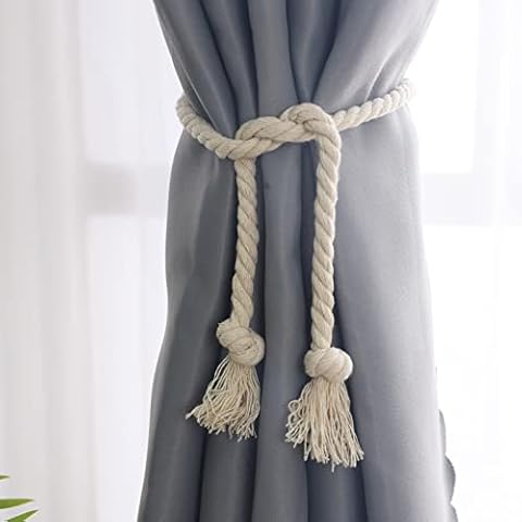 INDISTAR 4pcs Hand Braided Village Style Curtain Tiebacks for Drapery,Holdbacks Rope Beige Tie Back for Sheer and Blackout Curtain (4) Cover