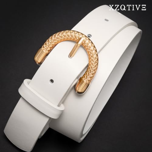 XZQTIVE Women's Leather Belts for Jeans Dresses Pants Fashion Gold Buckle Ladies Waist Belt3