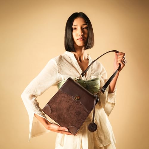 Image of Theater Peggy Satchel Bag for Women | Vintage Structured Crossbody Handbag | Faux Leather Panel with Turn Lock Closure | Classic Medium Shoulder Purse
