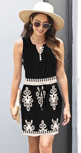 ETCYY Womens Summer Casual Dresses Sleeveless Beach Vacation Sundresses Drawstring Waist Short Striped Dress with Pockets4