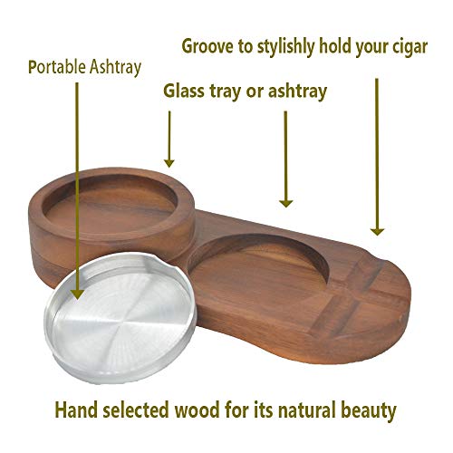 Cigar Ashtray Coaster/Whiskey Glass Tray and Cigar Holder, Wooden Cigar Ashtray, Slot to Hold Cigar, Cigar Rest, Cigar Accessory Set Gift for Men/ Round… - Thumbnail 5