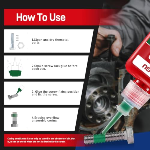 Image of VG290 Thread Locker and Fixative-Seals and Locks Pre-Assembled Fasteners, Bearings - Prevents Loosening and Resists Corrosion -1.69 oz /50ml, Green, 2 Pack