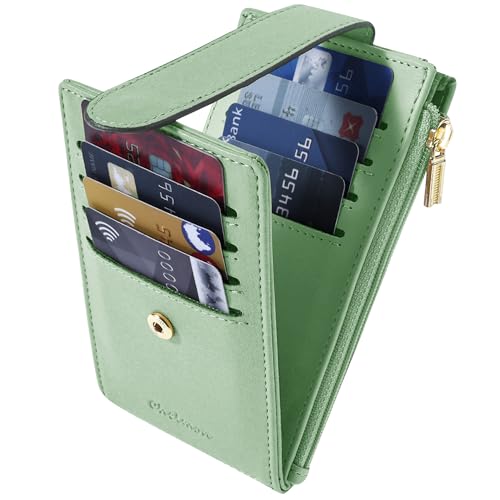 Image of Chelmon Womens Wallet Slim RFID Blocking Bifold Multi Card Case Wallet with Zipper Pocket (Light Green)