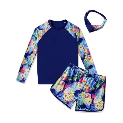 Girls Rash Guard 2-Piece Swimsuit Set - Long Sleeve Swimwear with UPF 50+ Sun Protection 7-16 Years Purple Cover