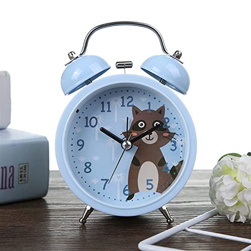 despertador Reloj despertador de dibujos animados for dormitorio, mesita de noche, campana de Metal, reloj despertador pequeño, patrón de animales encantadores for niños con luz nocturna, reloj desper