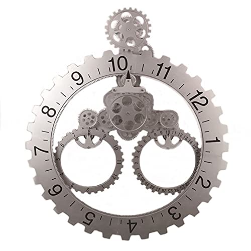 DYJD 3D Mechanische Getriebe Wanduhr mit beweglichen Zahnrad, Quarz, ruhig Neuheit Schreibtisch Uhr, Büro-Regal-Taktgeber-Ausgang Dekorative Alarm,Silber Cover