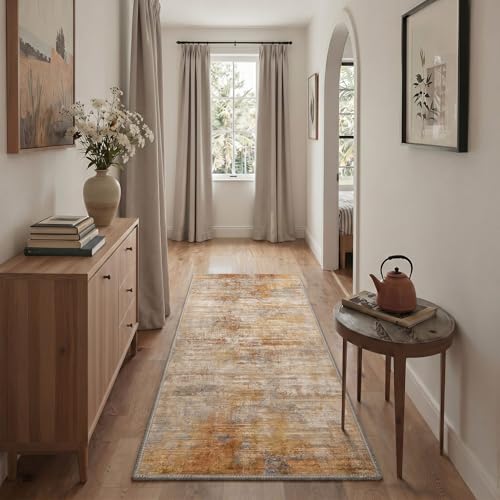 Image of BEIMO Area Rugs 8x10 for Living Room Bedroom, Modern Abstract Machine Washable Rug, Large Soft Low Pile Floor Cover with Non Slip Backing for Dining Room, Dusty Orange Beige