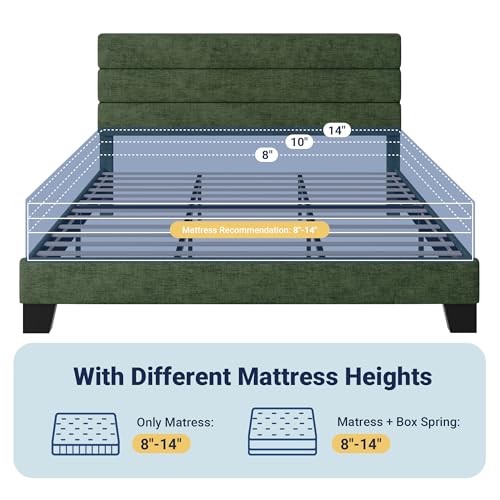 Image of Allewie King Size Platform Bed Frame with Velvet Upholstered Headboard and Wooden Slats Support, Fully Upholstered Mattress Foundation /No Box Spring Needed /Easy Assembly, Green