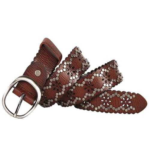 NALANY Women’s Plus Size Hollow Flower Genuine Leather Belt for Jeans Pants 1 1/2