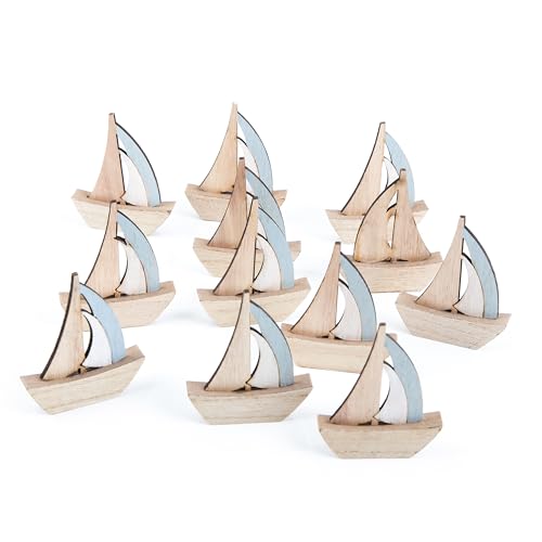 Figurines bateau bois, 12 pièces: déco marine mer plage vacances, decoration theme marin intérieur, bateau bleu blanc, décor maritime salon salle de bain,...