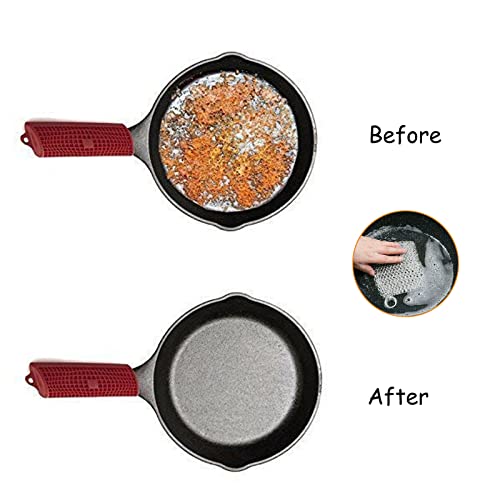 Image of Cast Iron Cleaner Stainless Steel Chainmail Scrubber Cast Iron Skillet Cleaner for Cast Iron Pan, Griddle Pans, BBQ Grills, Dutch Ovens and More Pot Cookware, with Dishcloth (8x8 Inch)