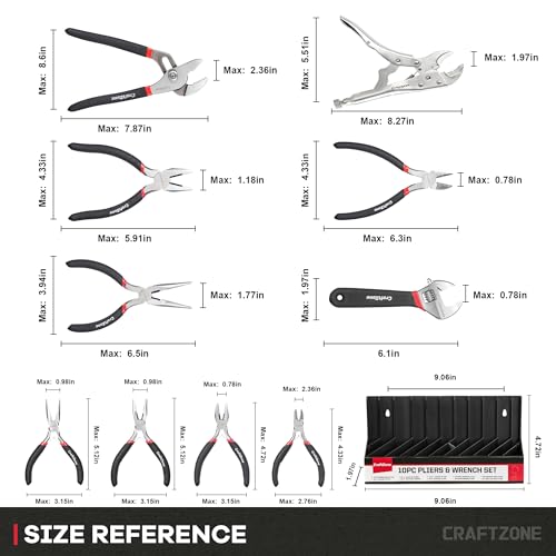 10PC Pliers and Wrench Set with Storage Rack – Includes Locking | Long Nose | Diagonal Cutter | Groove Joint | Linesman & Mini Plier, Carbon Steel Tool Kit for DIY and Home a Gift for Man