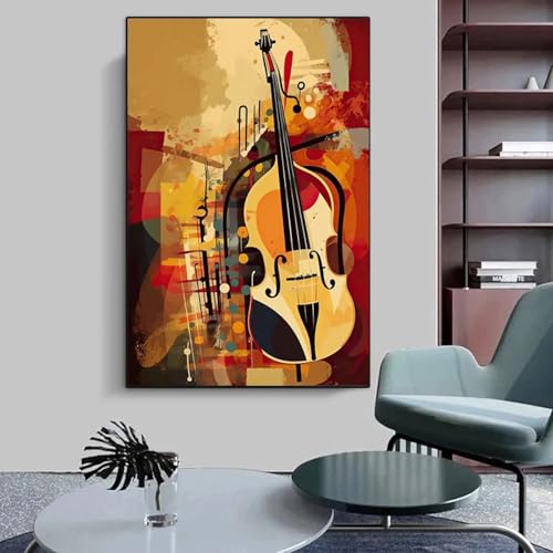Tableau violon coloré vintage pour salon | Décoration murale toile jazz 50x70cm sans cadre