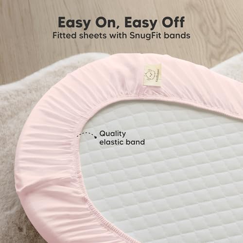 Image of 2pk Organic Baby Bassinet Sheets Boys, Girls, Fitted Sheet (Mist Rose) | 100% Cotton Bassinet Mattress Sheets, Compatible with Halo Bassinest Swivel Sleeper, Graco, Baby Delight, Universal Fitted